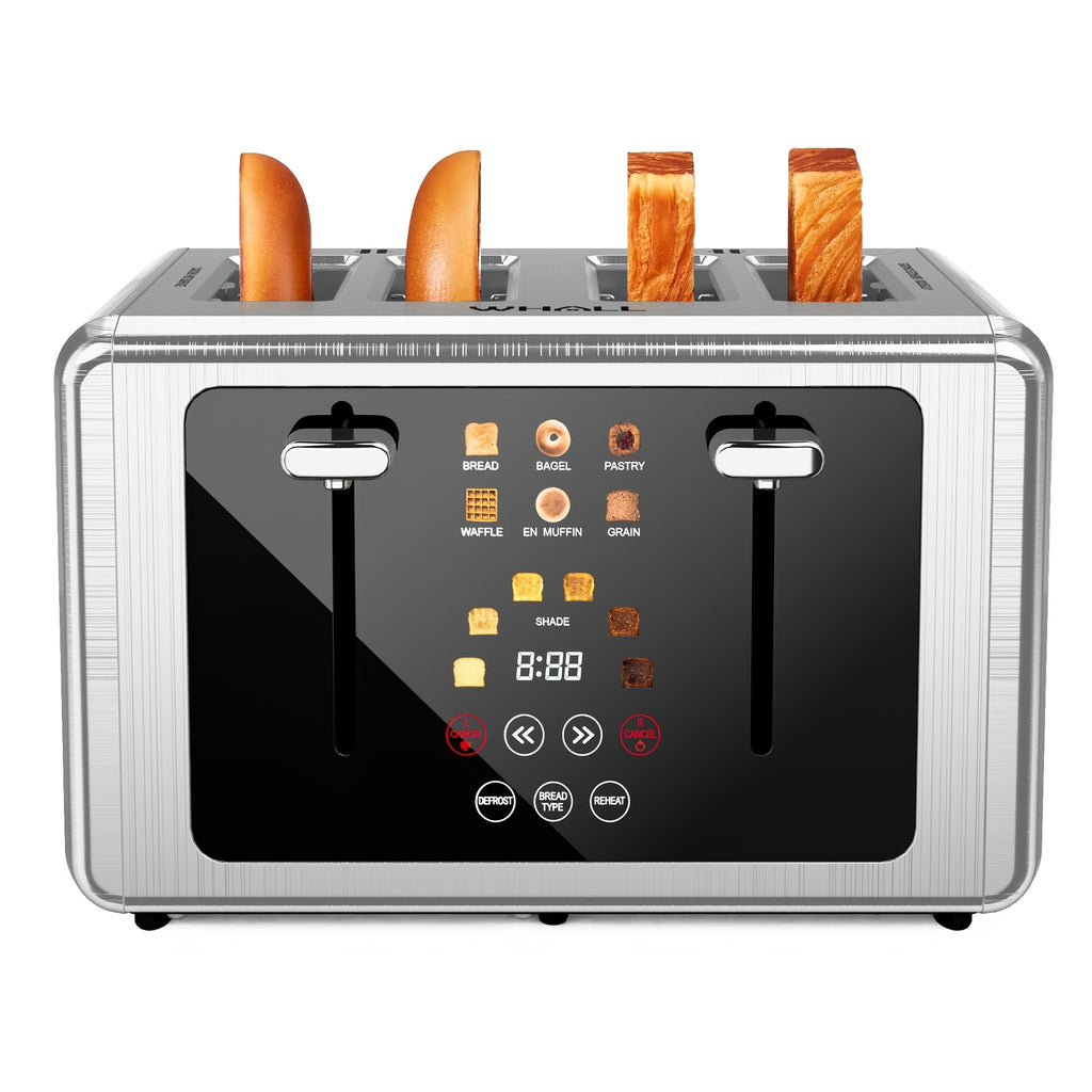 Digital Touch Screen Toaster, 4-Slice Capacity, 1.5" Extra Wide Slots, 6 Shade Settings, 6 Bread Programs, Memory & Countdown Timer, Brushed Stainless Steel, Great Kitchen Gift