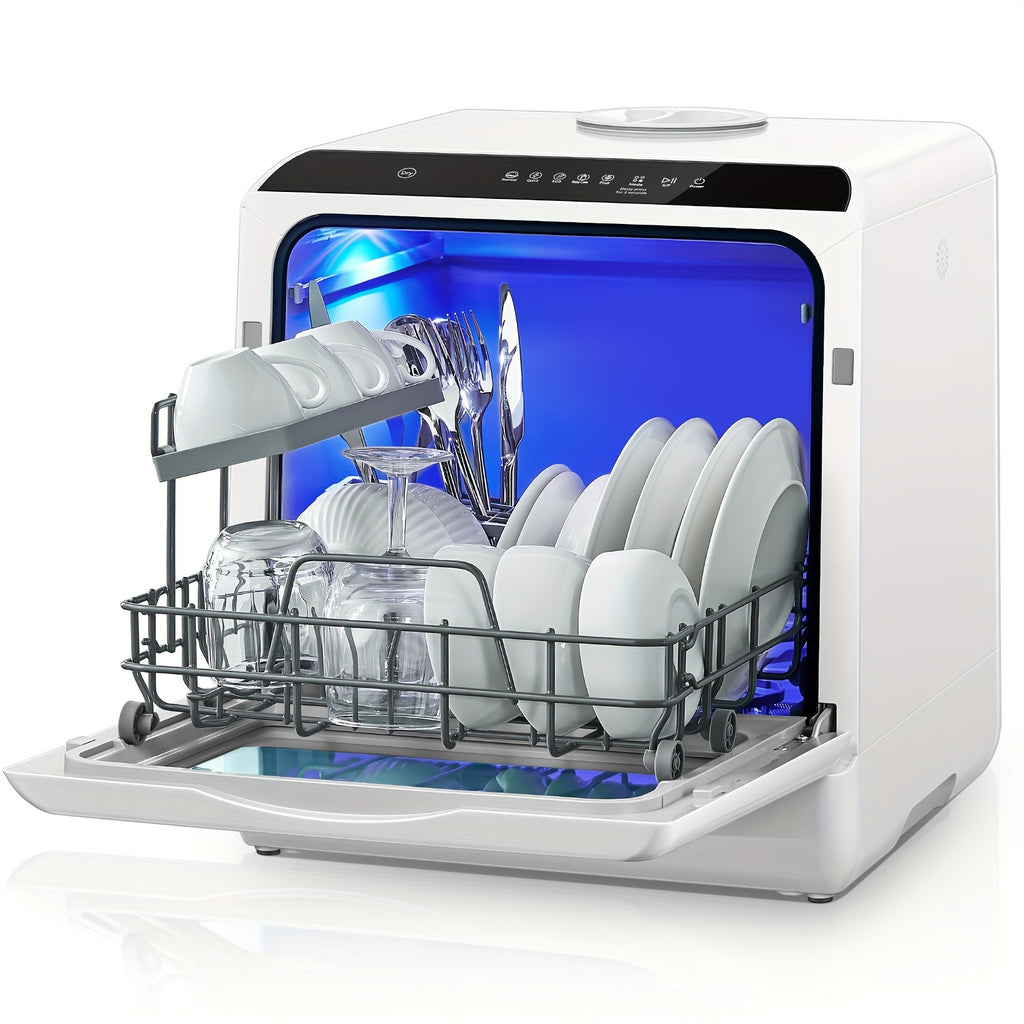 Portable Countertop Dishwasher, 5+1 Washing Programs, Built-in 1.32 Gallon Water Tank, No Plumbing Hookup Required | Baby Care Mode, Dual Spray Arms, High Temperature Wash, Air Drying & Timing Function, Mini Dishwasher for Home, Apartment, RV