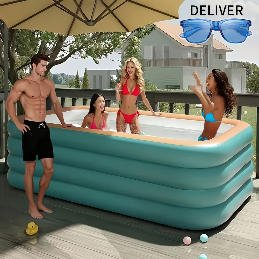 3-Tier Oversized Inflatable Pool, 3-Layer Thickened Design, Foldable Portable Family Swimming Pool, No Electricity Needed, Sturdy Outdoor Pool for Adults, Perfect for Backyard & Garden, Bonus Random Sunglasses