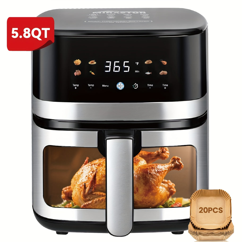 1400W Digital Air Fryer, 5.8 QT Large Capacity, Adjustable Temp & Time, Multi-Cooker for Meat, Veggies & Frozen Food, Stainless Steel Portable Air Fryer for Home, Dorm and Office
