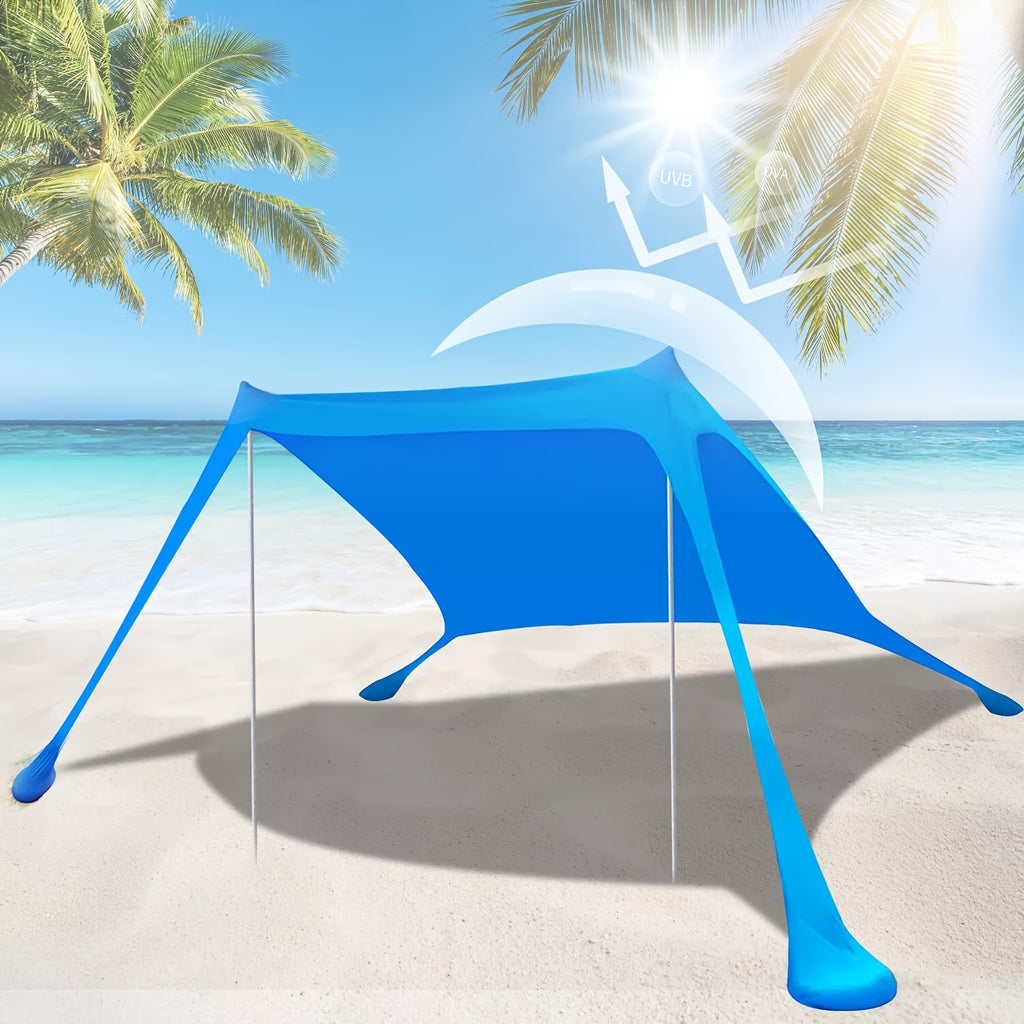 UPF 50+ UV Protection Double-Pole Sun Shade, Large Portable Outdoor Canopy, Waterproof Windproof Design with Sandbags & Full Accessories, Ideal for Beach, Camping, Fishing, Picnic & Park Use
