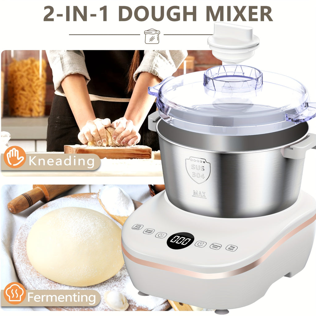 5.2 Quart Electric Dough Mixer, 304 Food-Grade Stainless Steel Bowl, Lightweight Portable Dough Maker with Fermentation Mode, Multipurpose Kitchen Appliance for Baking Bread, Pizza, Pasta and Cookies