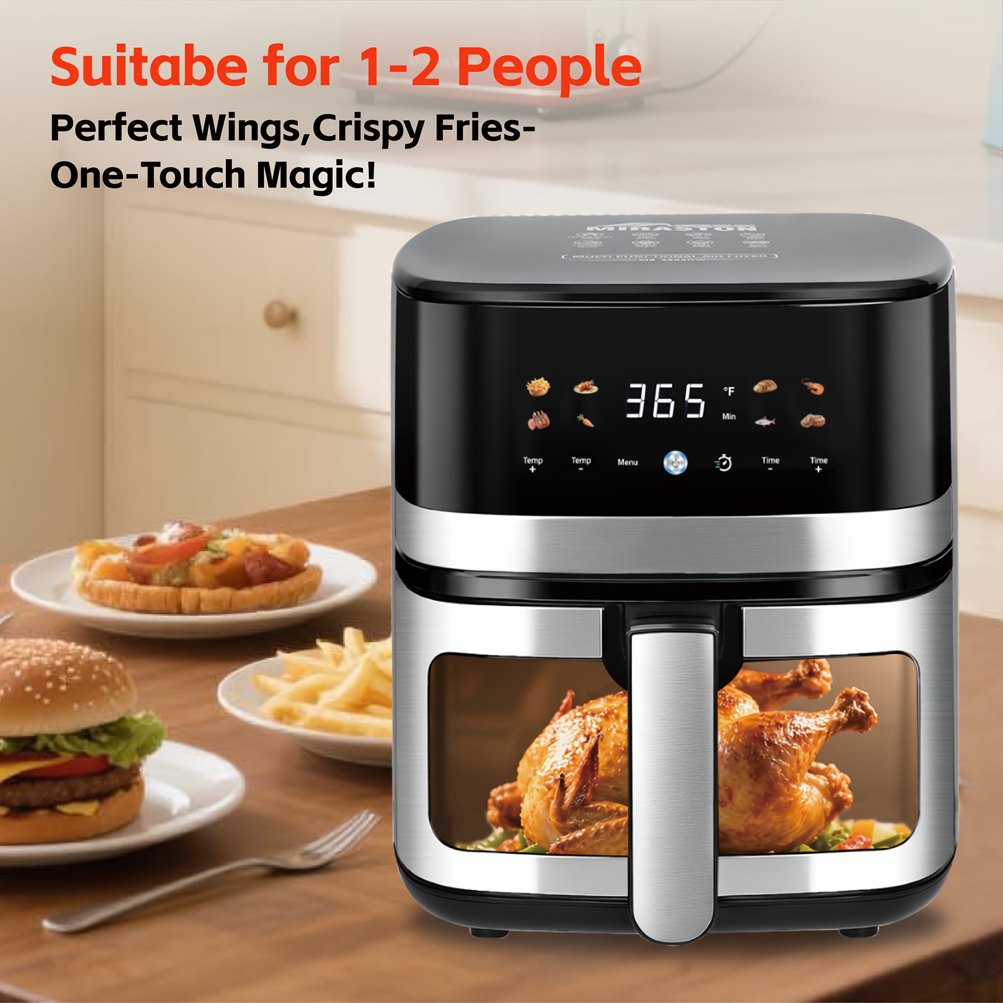 1400W Digital Air Fryer, 5.8 QT Large Capacity, Adjustable Temp & Time, Multi-Cooker for Meat, Veggies & Frozen Food, Stainless Steel Portable Air Fryer for Home, Dorm and Office
