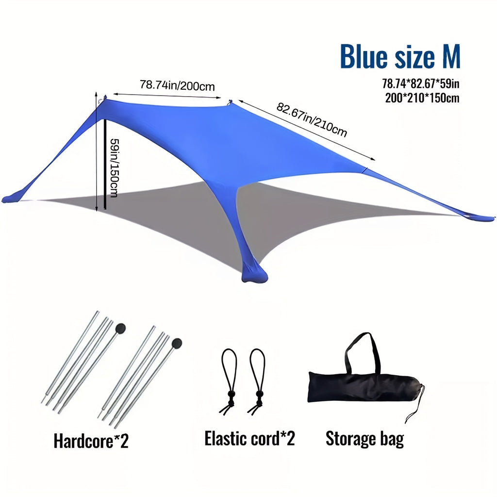 UPF 50+ UV Protection Double-Pole Sun Shade, Large Portable Outdoor Canopy, Waterproof Windproof Design with Sandbags & Full Accessories, Ideal for Beach, Camping, Fishing, Picnic & Park Use