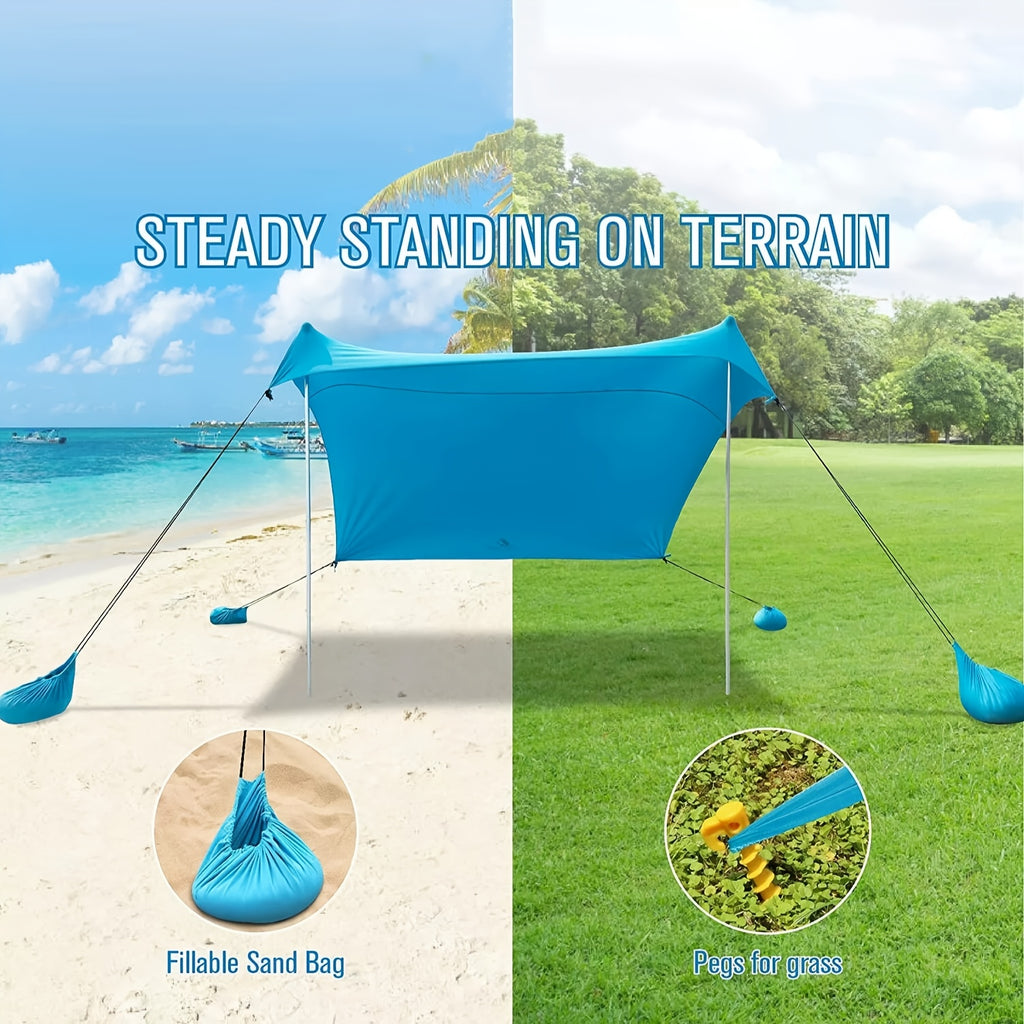 UPF 50+ UV Protection Double-Pole Sun Shade, Large Portable Outdoor Canopy, Waterproof Windproof Design with Sandbags & Full Accessories, Ideal for Beach, Camping, Fishing, Picnic & Park Use