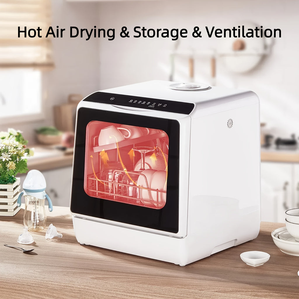 Portable Countertop Dishwasher, 5+1 Washing Programs, Built-in 1.32 Gallon Water Tank, No Plumbing Hookup Required | Baby Care Mode, Dual Spray Arms, High Temperature Wash, Air Drying & Timing Function, Mini Dishwasher for Home, Apartment, RV