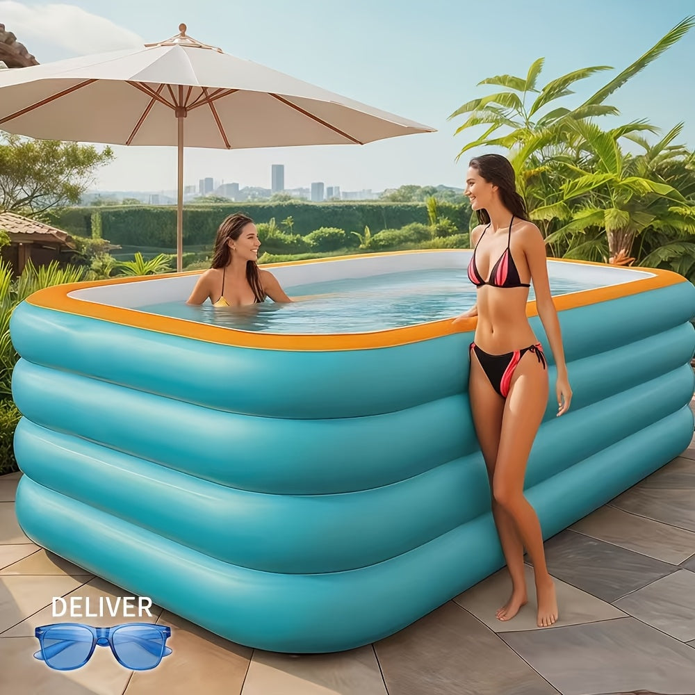 3-Tier Oversized Inflatable Pool, 3-Layer Thickened Design, Foldable Portable Family Swimming Pool, No Electricity Needed, Sturdy Outdoor Pool for Adults, Perfect for Backyard & Garden, Bonus Random Sunglasses