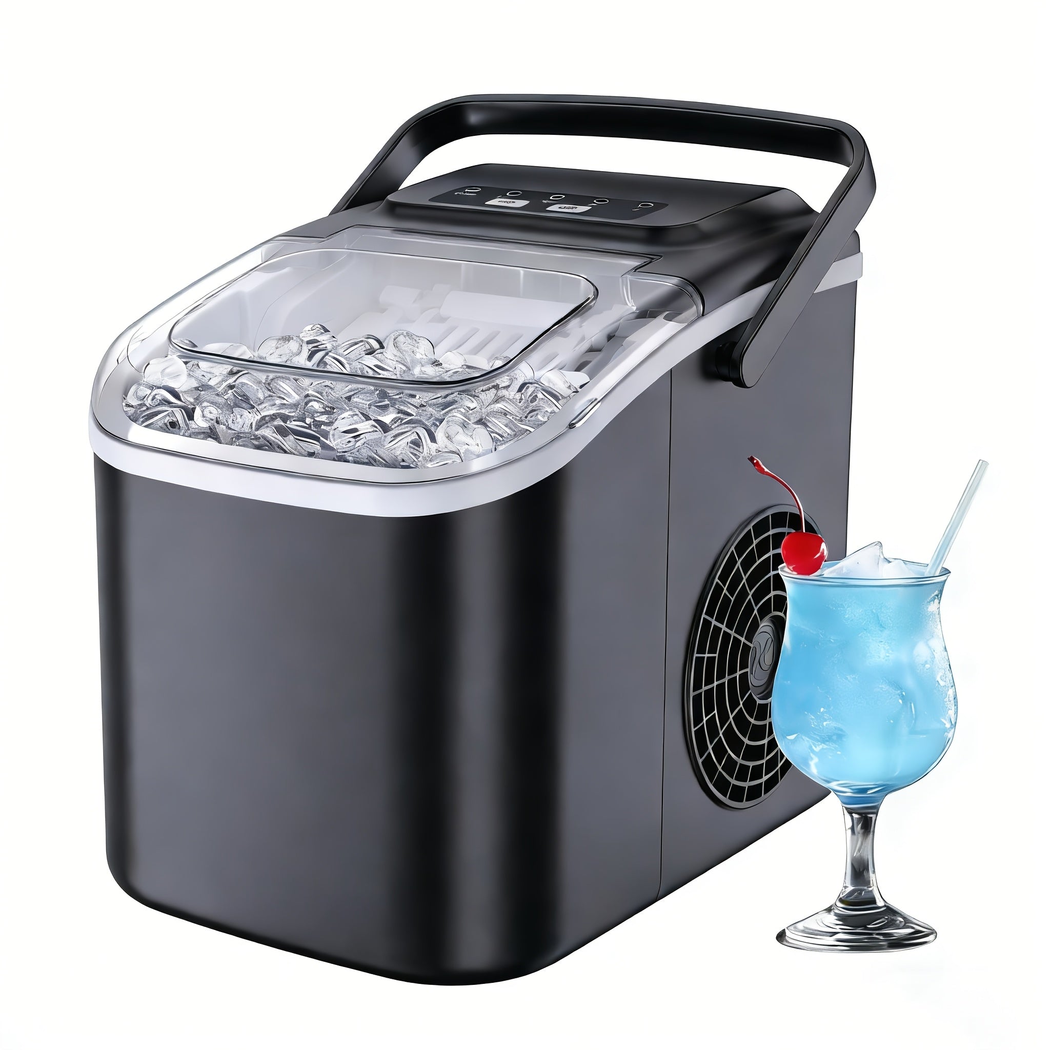 ICYGLEE Countertop Portable Ice Maker, Built-in Handle, Makes 9 Ice Cubes in 6 Minutes, 26/29/34 lbs Per Day Production, Self-Cleaning Ice Machine with Basket and Scoop, for Home, RV, Camping & Outdoor Use