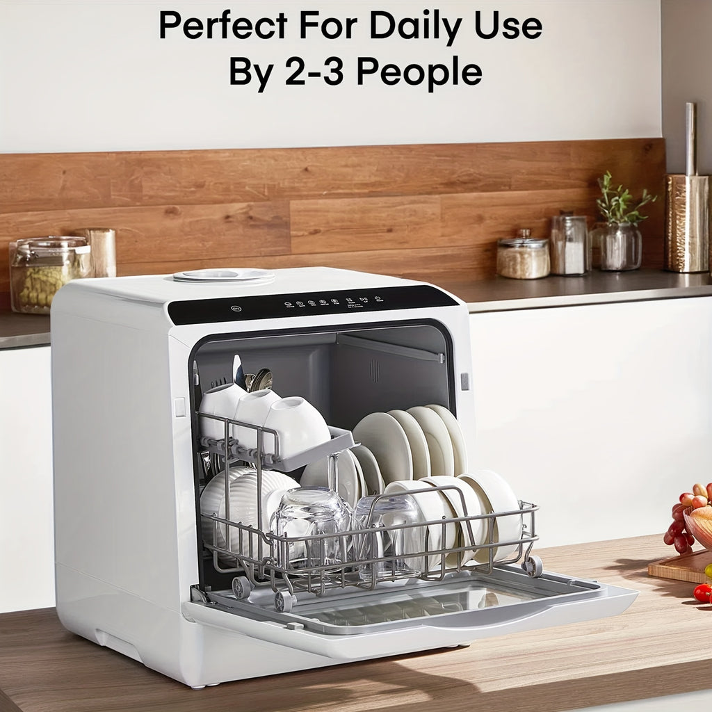 Portable Countertop Dishwasher, 5+1 Washing Programs, Built-in 1.32 Gallon Water Tank, No Plumbing Hookup Required | Baby Care Mode, Dual Spray Arms, High Temperature Wash, Air Drying & Timing Function, Mini Dishwasher for Home, Apartment, RV