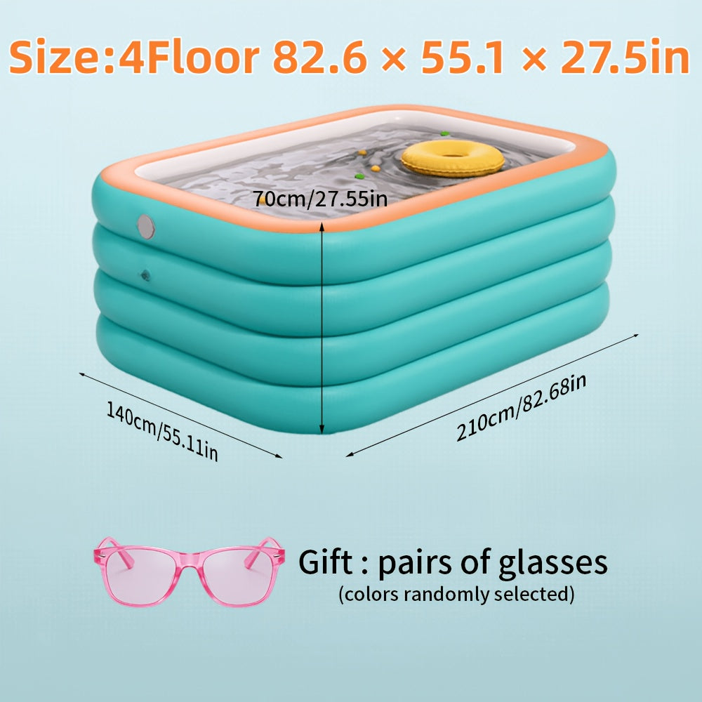 3-Tier Oversized Inflatable Pool, 3-Layer Thickened Design, Foldable Portable Family Swimming Pool, No Electricity Needed, Sturdy Outdoor Pool for Adults, Perfect for Backyard & Garden, Bonus Random Sunglasses