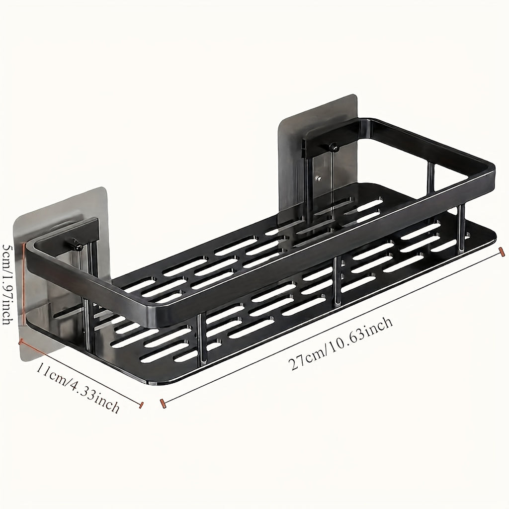 Black Wall-Mounted Storage Rack, No Drilling Large Capacity Shower Caddy, Space-Saving Bathroom Kitchen Organizer for Toiletries, Cosmetics and Bath Products