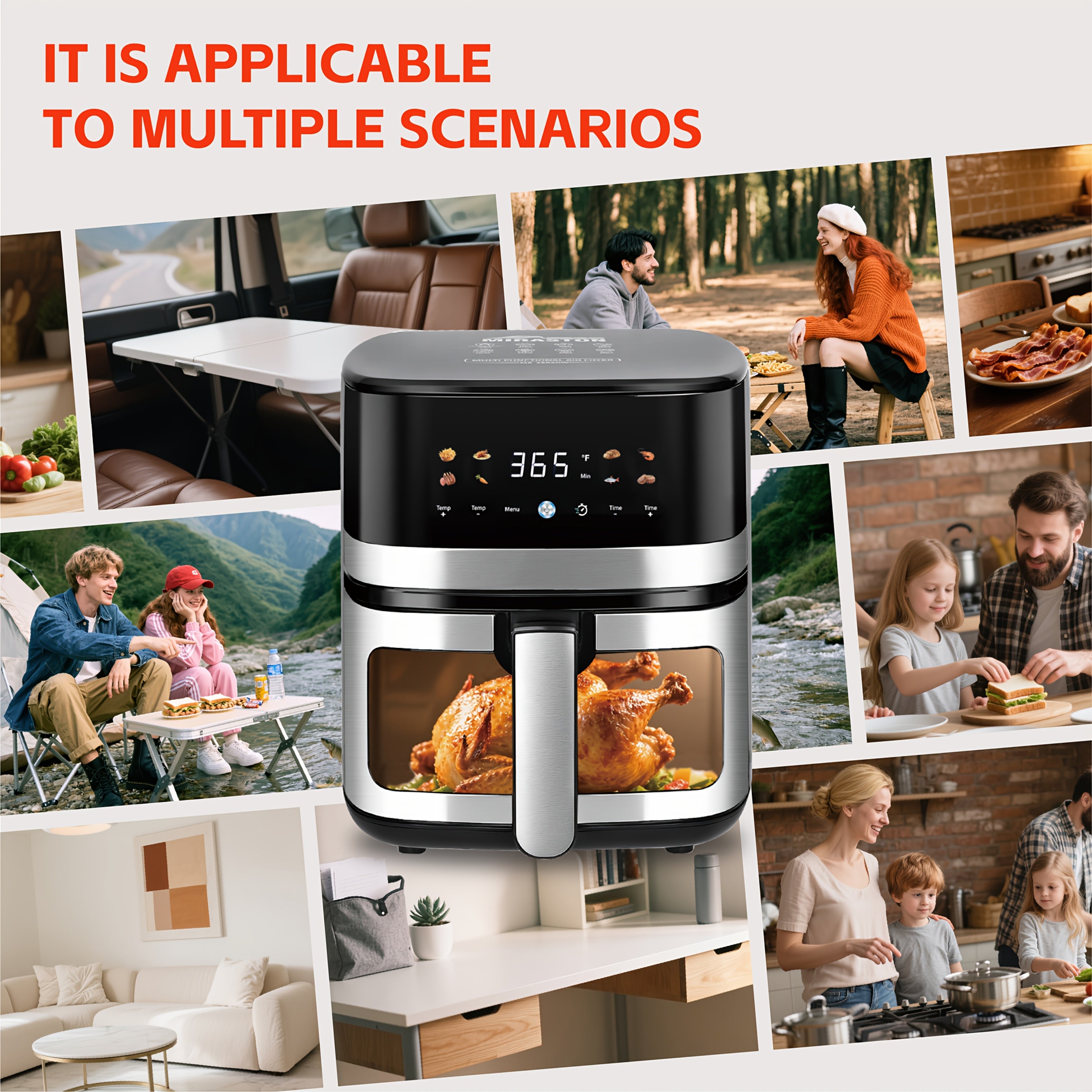 1400W Digital Air Fryer, 5.8 QT Large Capacity, Adjustable Temp & Time, Multi-Cooker for Meat, Veggies & Frozen Food, Stainless Steel Portable Air Fryer for Home, Dorm and Office