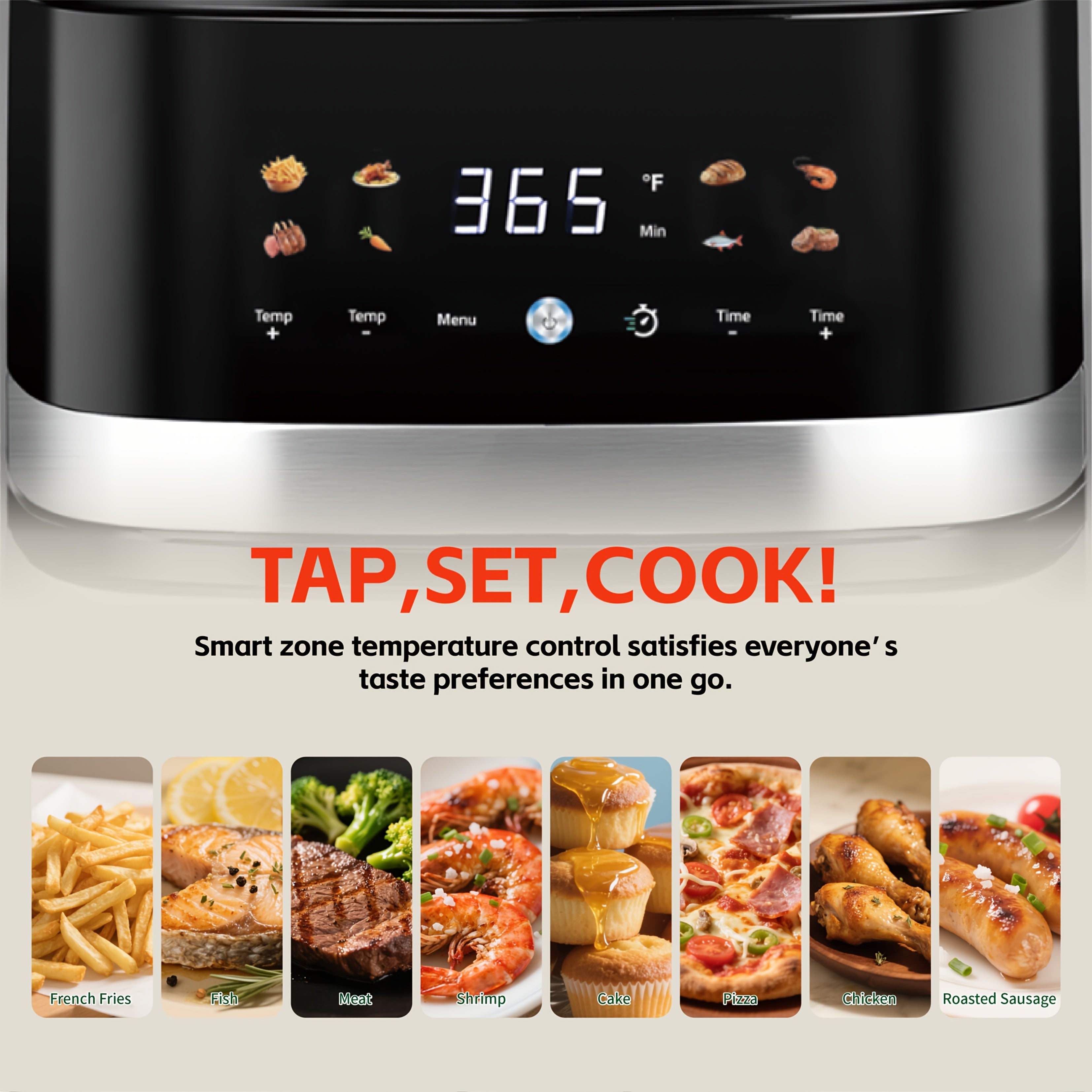 1400W Digital Air Fryer, 5.8 QT Large Capacity, Adjustable Temp & Time, Multi-Cooker for Meat, Veggies & Frozen Food, Stainless Steel Portable Air Fryer for Home, Dorm and Office