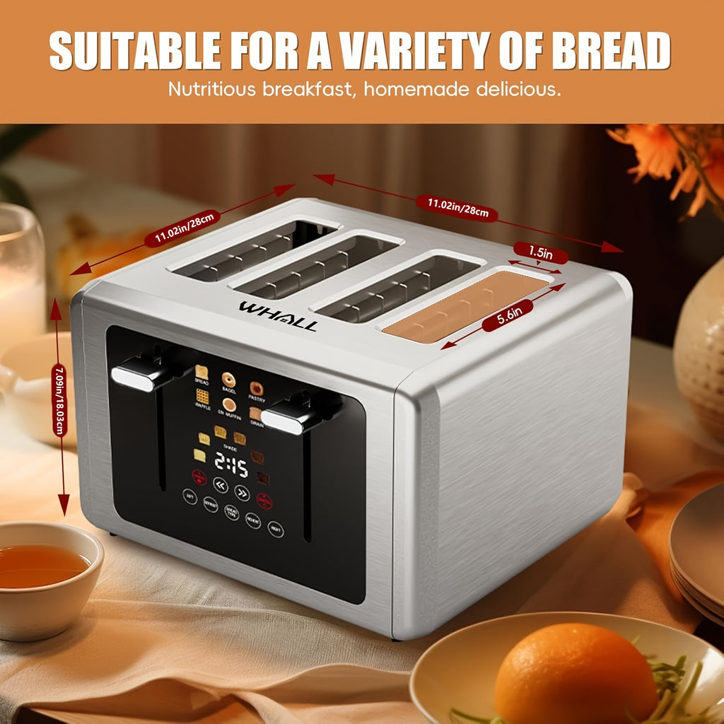 Digital Touch Screen Toaster, 4-Slice Capacity, 1.5" Extra Wide Slots, 6 Shade Settings, 6 Bread Programs, Memory & Countdown Timer, Brushed Stainless Steel, Great Kitchen Gift