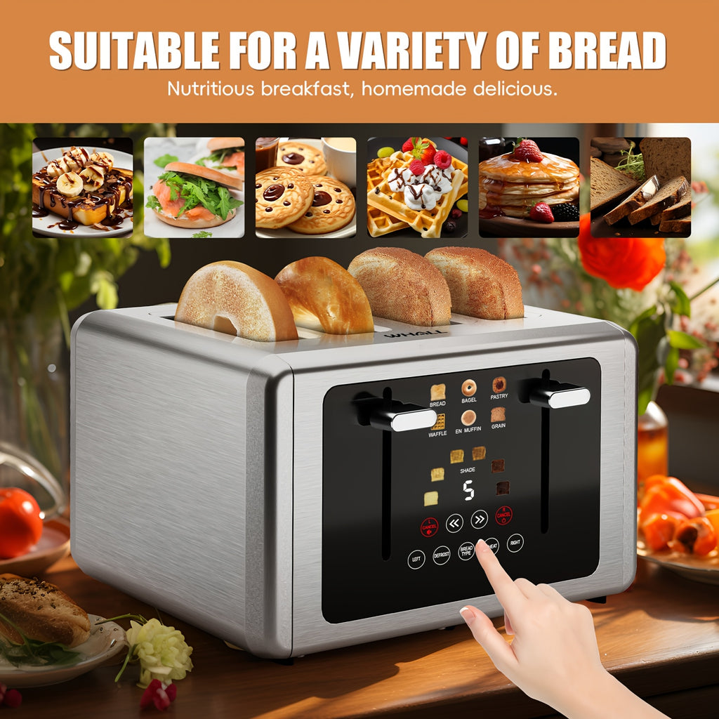 Digital Touch Screen Toaster, 4-Slice Capacity, 1.5" Extra Wide Slots, 6 Shade Settings, 6 Bread Programs, Memory & Countdown Timer, Brushed Stainless Steel, Great Kitchen Gift