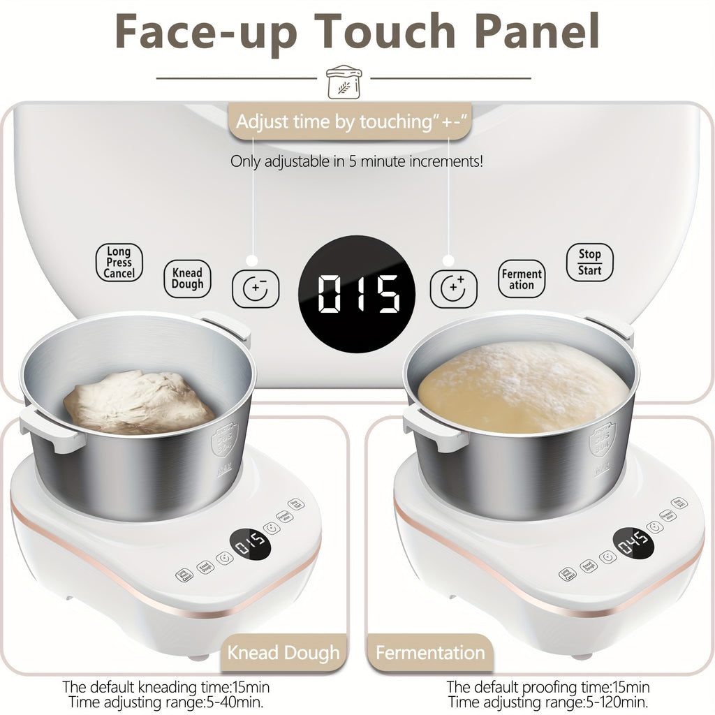 5.2 Quart Electric Dough Mixer, 304 Food-Grade Stainless Steel Bowl, Lightweight Portable Dough Maker with Fermentation Mode, Multipurpose Kitchen Appliance for Baking Bread, Pizza, Pasta and Cookies