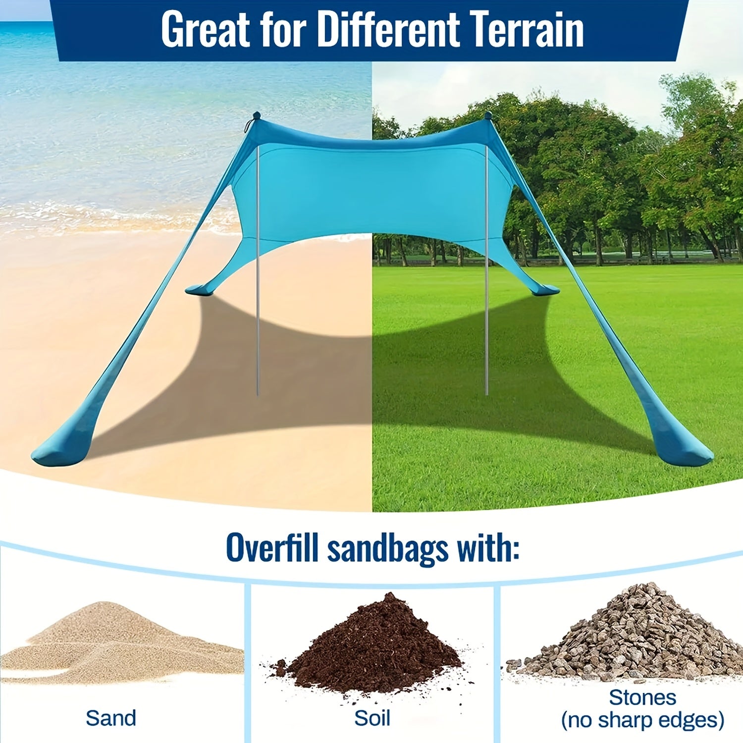 UPF 50+ UV Protection Double-Pole Sun Shade, Large Portable Outdoor Canopy, Waterproof Windproof Design with Sandbags & Full Accessories, Ideal for Beach, Camping, Fishing, Picnic & Park Use