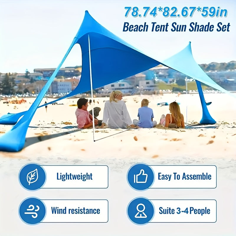 UPF 50+ UV Protection Double-Pole Sun Shade, Large Portable Outdoor Canopy, Waterproof Windproof Design with Sandbags & Full Accessories, Ideal for Beach, Camping, Fishing, Picnic & Park Use