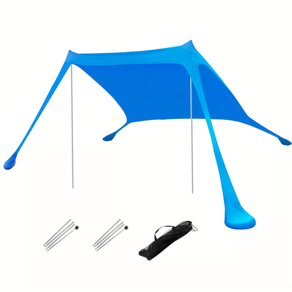 UPF 50+ UV Protection Double-Pole Sun Shade, Large Portable Outdoor Canopy, Waterproof Windproof Design with Sandbags & Full Accessories, Ideal for Beach, Camping, Fishing, Picnic & Park Use