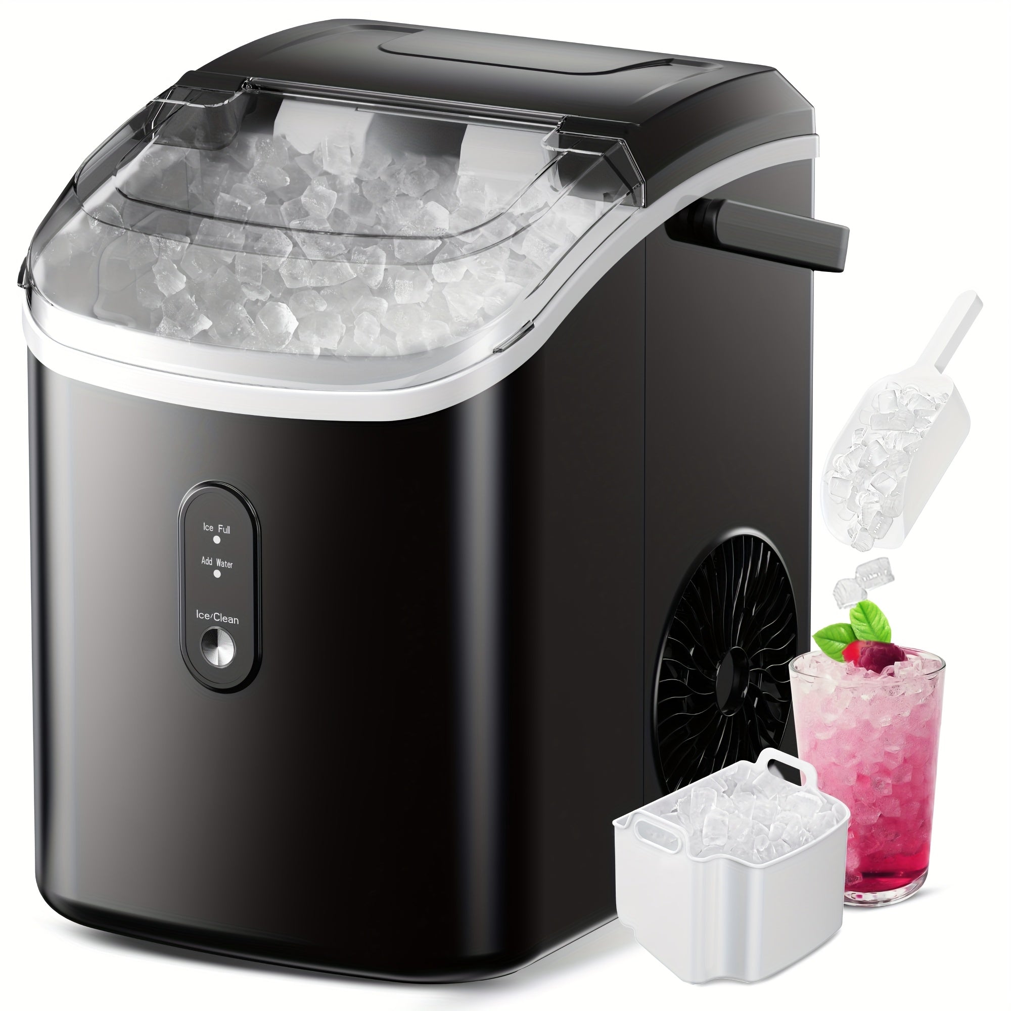 ICYGLEE Countertop Portable Ice Maker, Built-in Handle, Makes 9 Ice Cubes in 6 Minutes, 26/29/34 lbs Per Day Production, Self-Cleaning Ice Machine with Basket and Scoop, for Home, RV, Camping & Outdoor Use