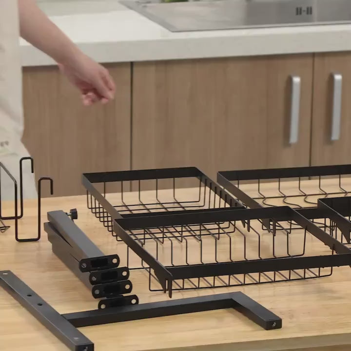 Over-the-Sink Dish Drainer, Adjustable & Space-Saving Design, Multifunctional Large Dish Rack with Cutting Board Holder for Kitchen Counter Storage