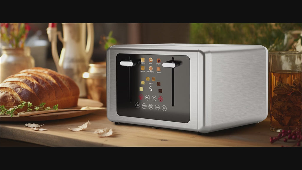 Digital Touch Screen Toaster, 4-Slice Capacity, 1.5" Extra Wide Slots, 6 Shade Settings, 6 Bread Programs, Memory & Countdown Timer, Brushed Stainless Steel, Great Kitchen Gift