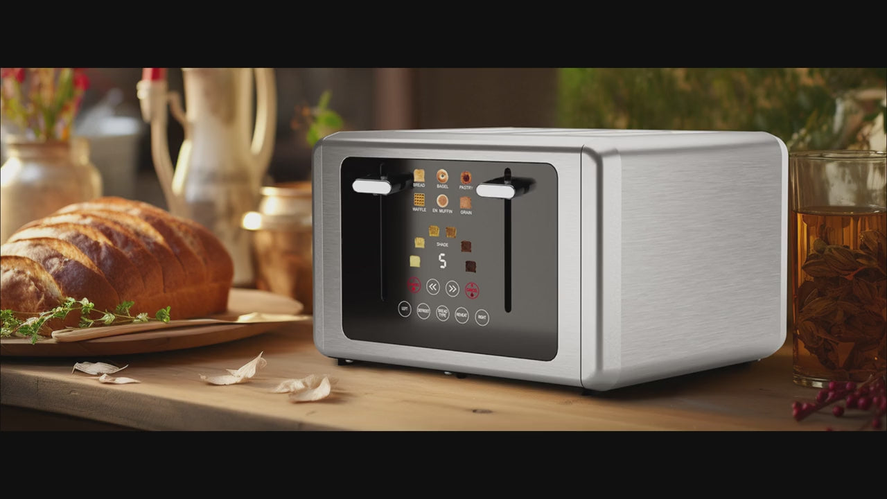 Digital Touch Screen Toaster, 4-Slice Capacity, 1.5" Extra Wide Slots, 6 Shade Settings, 6 Bread Programs, Memory & Countdown Timer, Brushed Stainless Steel, Great Kitchen Gift