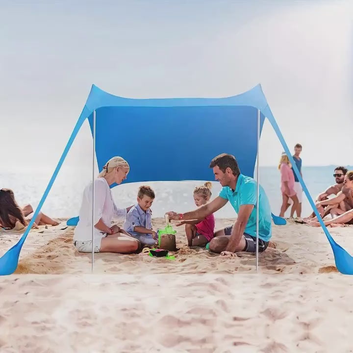 UPF 50+ UV Protection Double-Pole Sun Shade, Large Portable Outdoor Canopy, Waterproof Windproof Design with Sandbags & Full Accessories, Ideal for Beach, Camping, Fishing, Picnic & Park Use