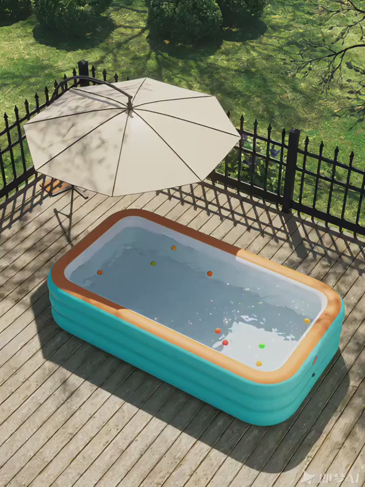 3-Tier Oversized Inflatable Pool, 3-Layer Thickened Design, Foldable Portable Family Swimming Pool, No Electricity Needed, Sturdy Outdoor Pool for Adults, Perfect for Backyard & Garden, Bonus Random Sunglasses